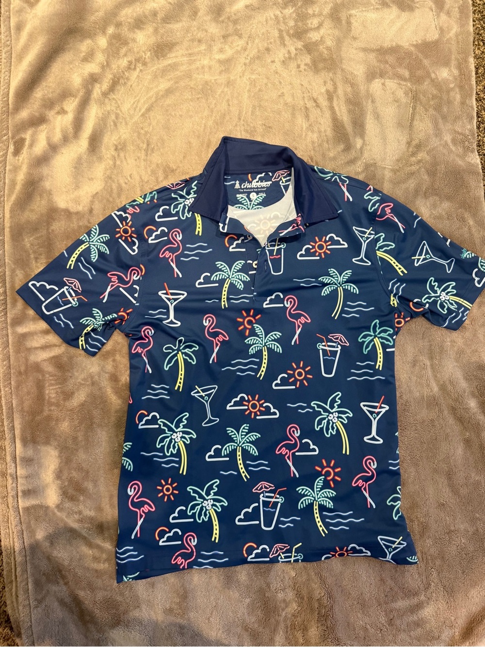 chubbies Navy Polo with Neon Tropical Print